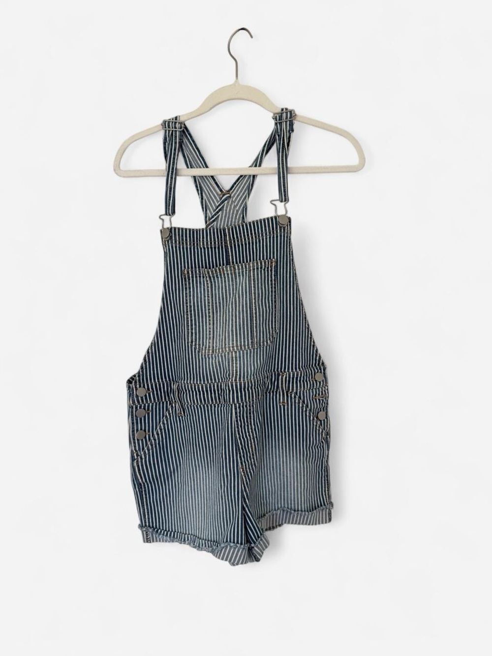 Striped Blue Denim Short Overalls for Kids
